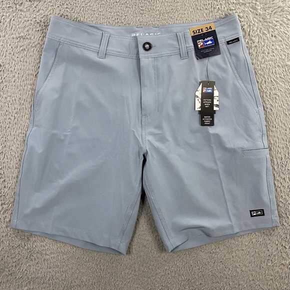 Pelagic Shorts Mens 34 Blue Mako Hydro 19 Gyotaku Dwight Hwang Water Activated - Picture 1 of 11